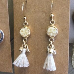 Cute Gold and Cream Tassel Earrings